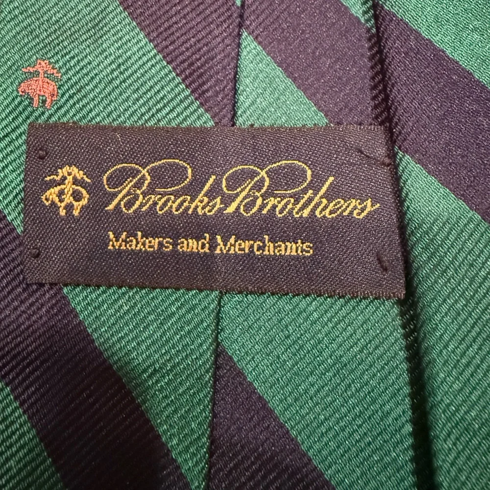 Brooks Brothers Men’s Repp Tie Green Navy Pink Embroidered Sheep‎ Logo